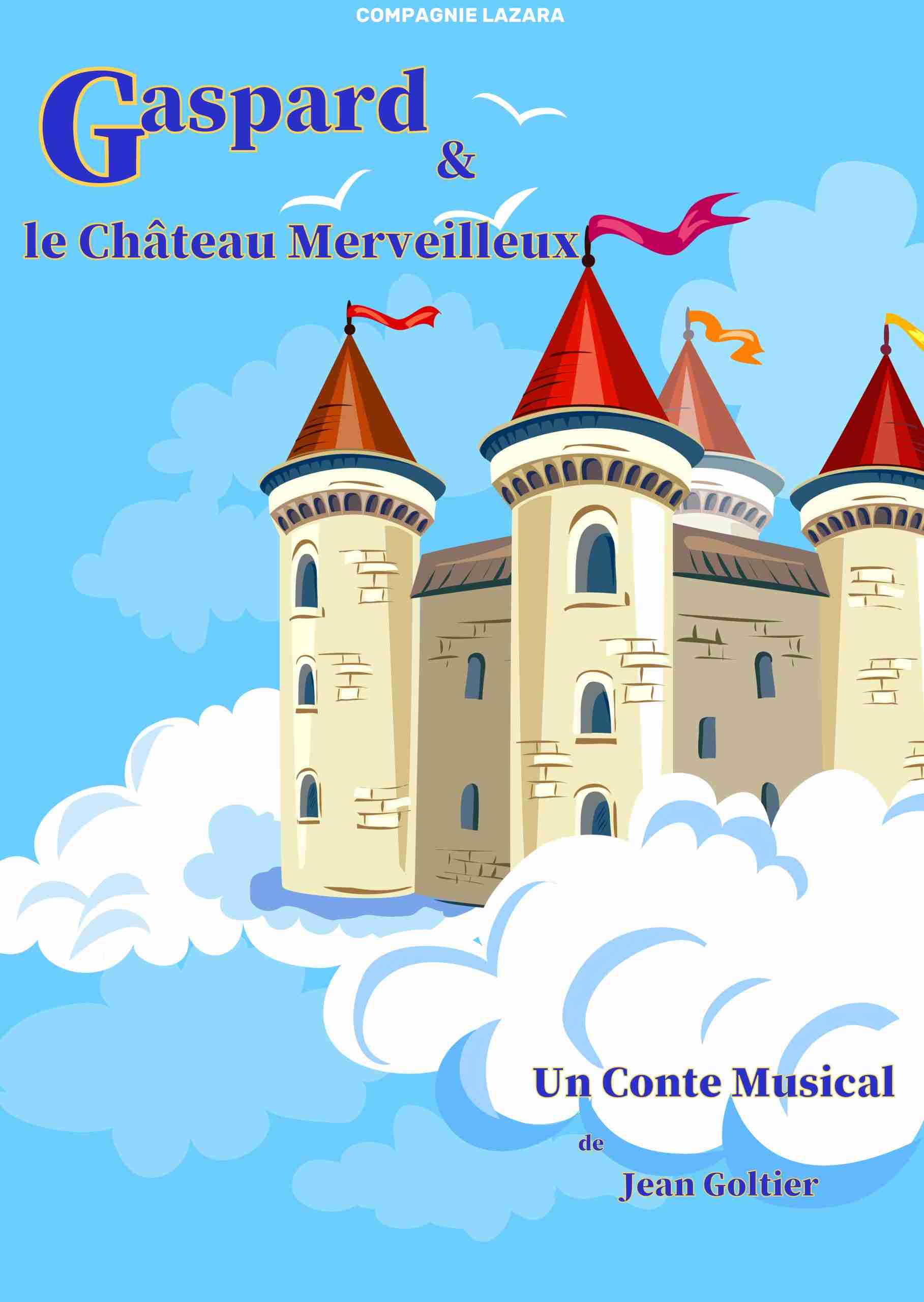 fairy castle in the air in the clouds. vector illustration